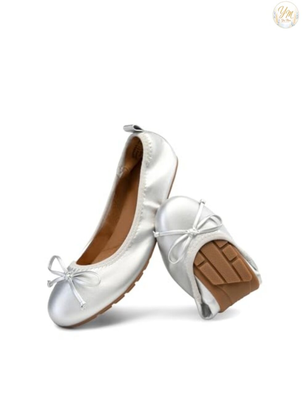 Foldable Ballet Flats with Bowknot, Synthetic Leather, Cushioned Insole,